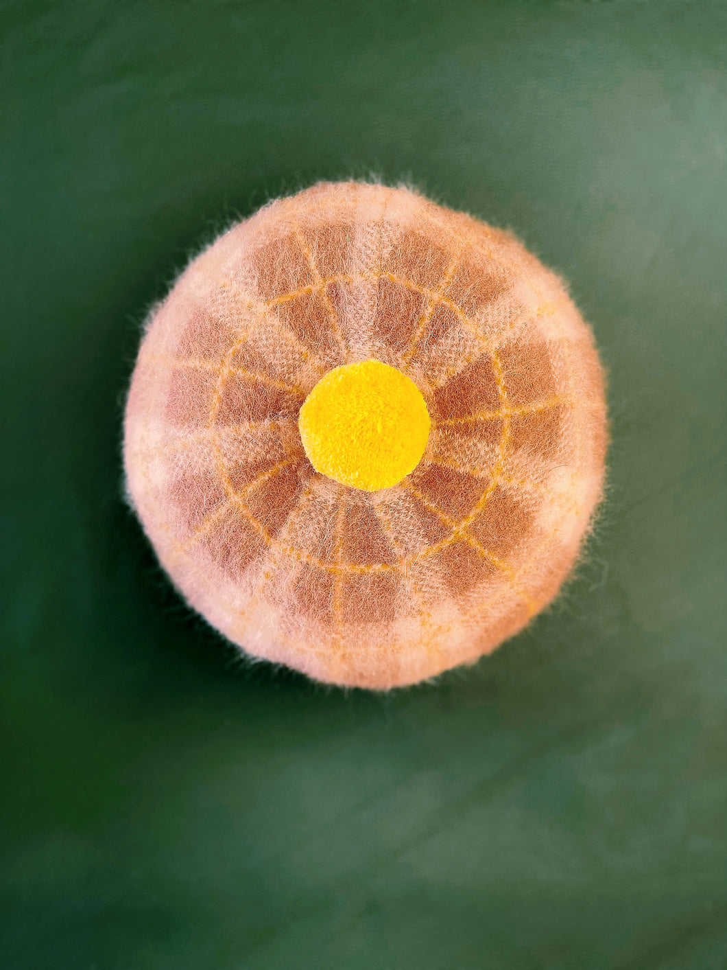 Beret Hat - Tartan Plaid Warm Tan and Cream with Yellow Pom Pom