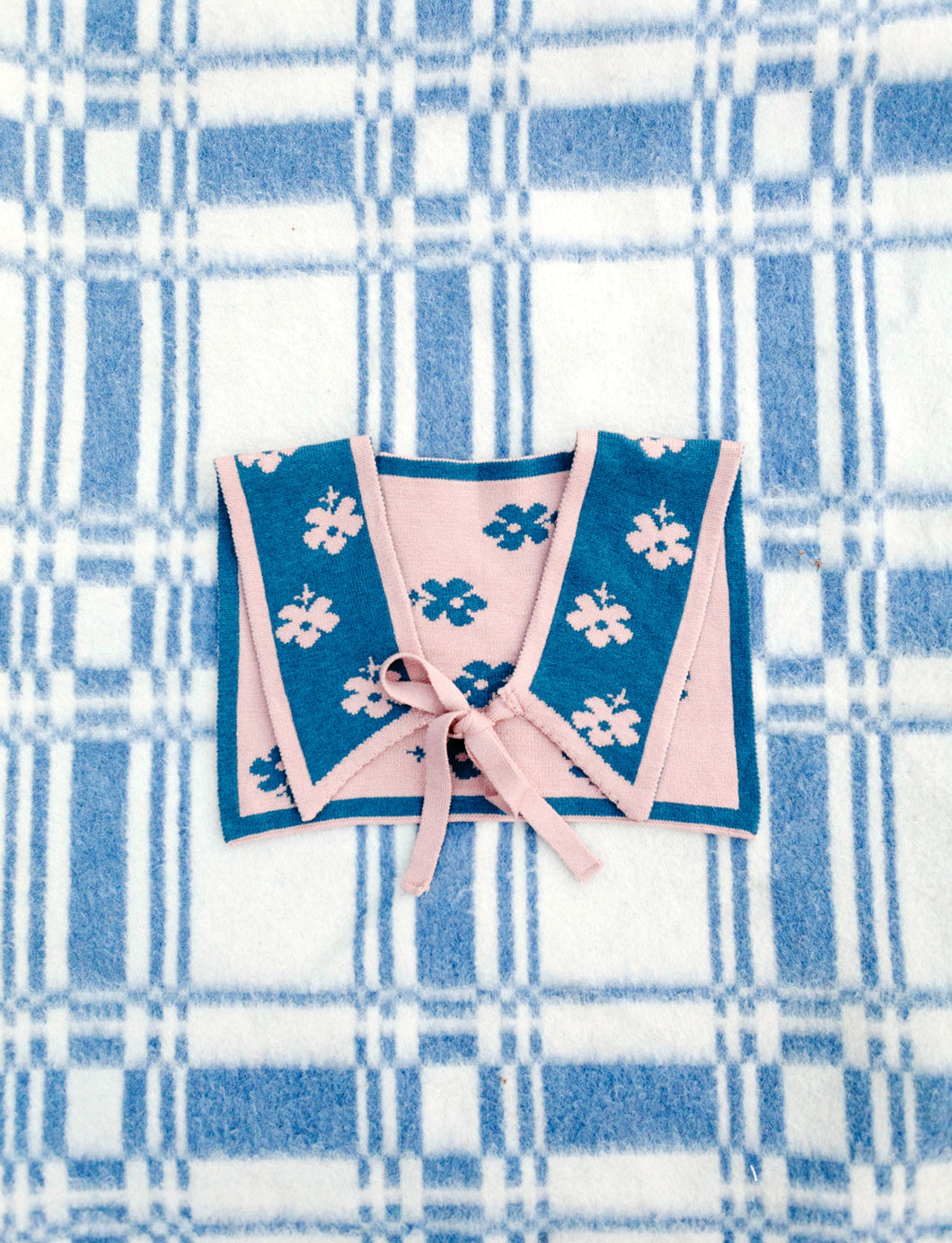 Faux Collar - Floral Pink, Blue - Double Sided