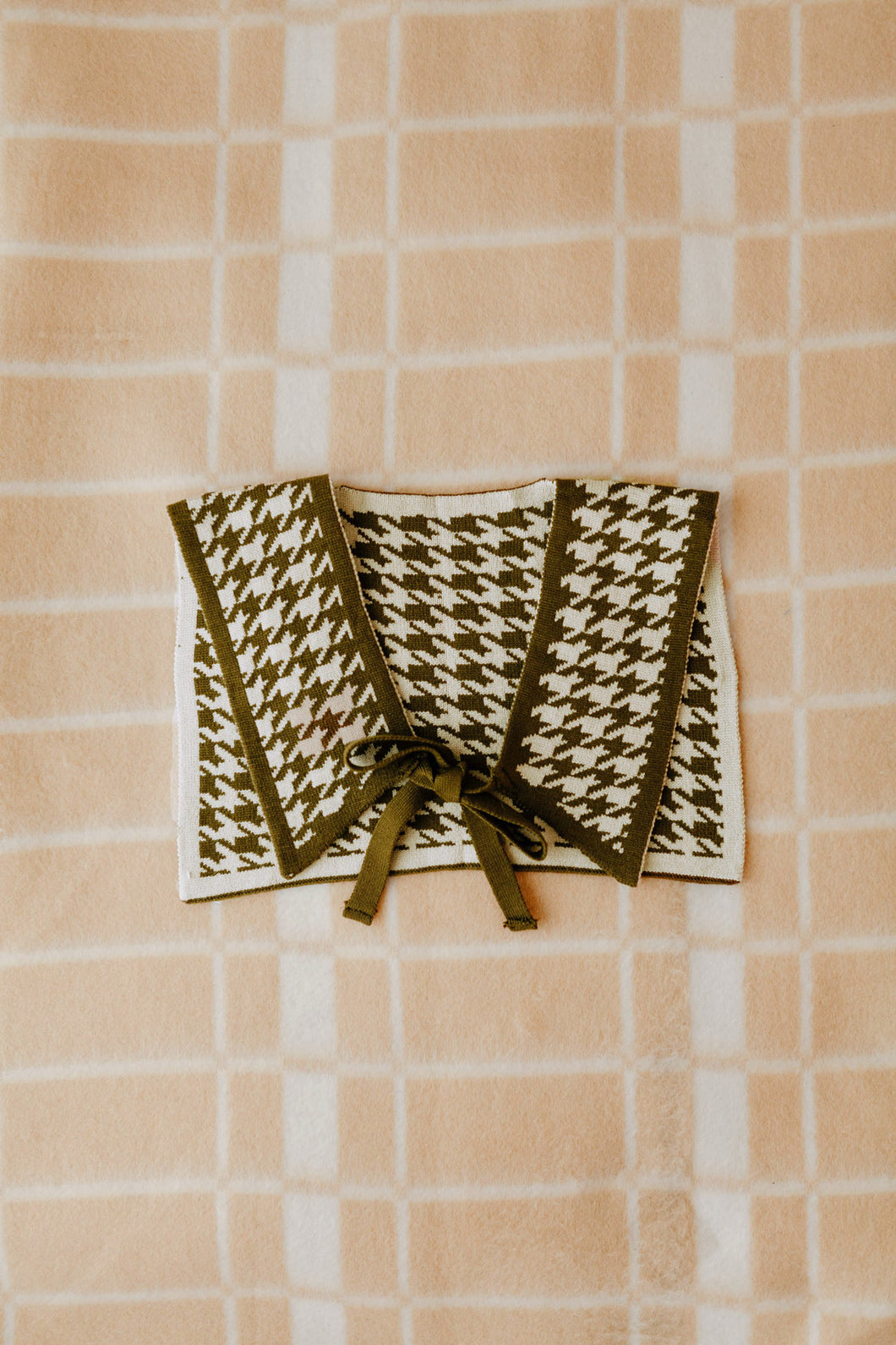 Faux Collar - Houndstooth Olive Green, Cream - Double Sided