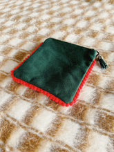 Load image into Gallery viewer, Coin Purse - Evergreen with Red Scallop Trim
