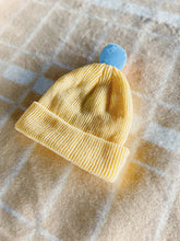 Load image into Gallery viewer, Fisherman Short Rib-Knit Beanie Cap - Light Yellow with Sky Blue Pom Pom

