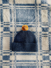 Load image into Gallery viewer, Fisherman Short Rib-Knit Beanie Cap - Navy Blue with Gold Pom Pom
