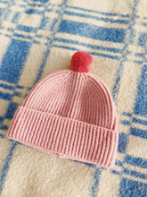 Load image into Gallery viewer, Fisherman Short Rib-Knit Beanie Cap - Pink with Coral Pink Pom Pom
