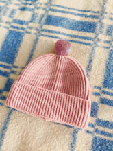 Load image into Gallery viewer, Fisherman Short Rib-Knit Beanie Cap - Pink with Light Mauve Pink Pom Pom
