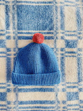 Load image into Gallery viewer, Fisherman Short Rib-Knit Beanie Cap - Royal Blue with Coral Pink Pom Pom
