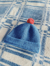 Load image into Gallery viewer, Fisherman Short Rib-Knit Beanie Cap - Royal Blue with Coral Pink Pom Pom
