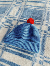 Load image into Gallery viewer, Fisherman Short Rib-Knit Beanie Cap - Royal Blue with Bright Red Pom Pom
