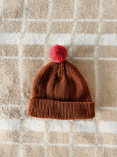 Load image into Gallery viewer, Fisherman Short Rib-Knit Beanie Cap - Rust with Coral Pink Pom Pom
